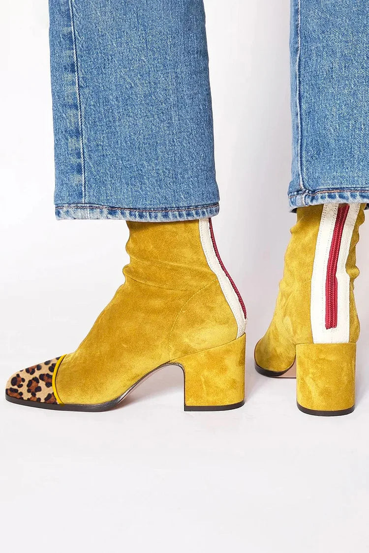 Women's Square-Toe Mid-heel Ankle Boot With Sporty Details