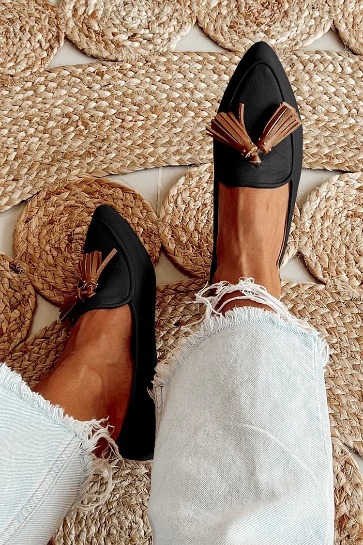 Women's Cushioned Pointed-Toe Pointed Loafers With Tassels