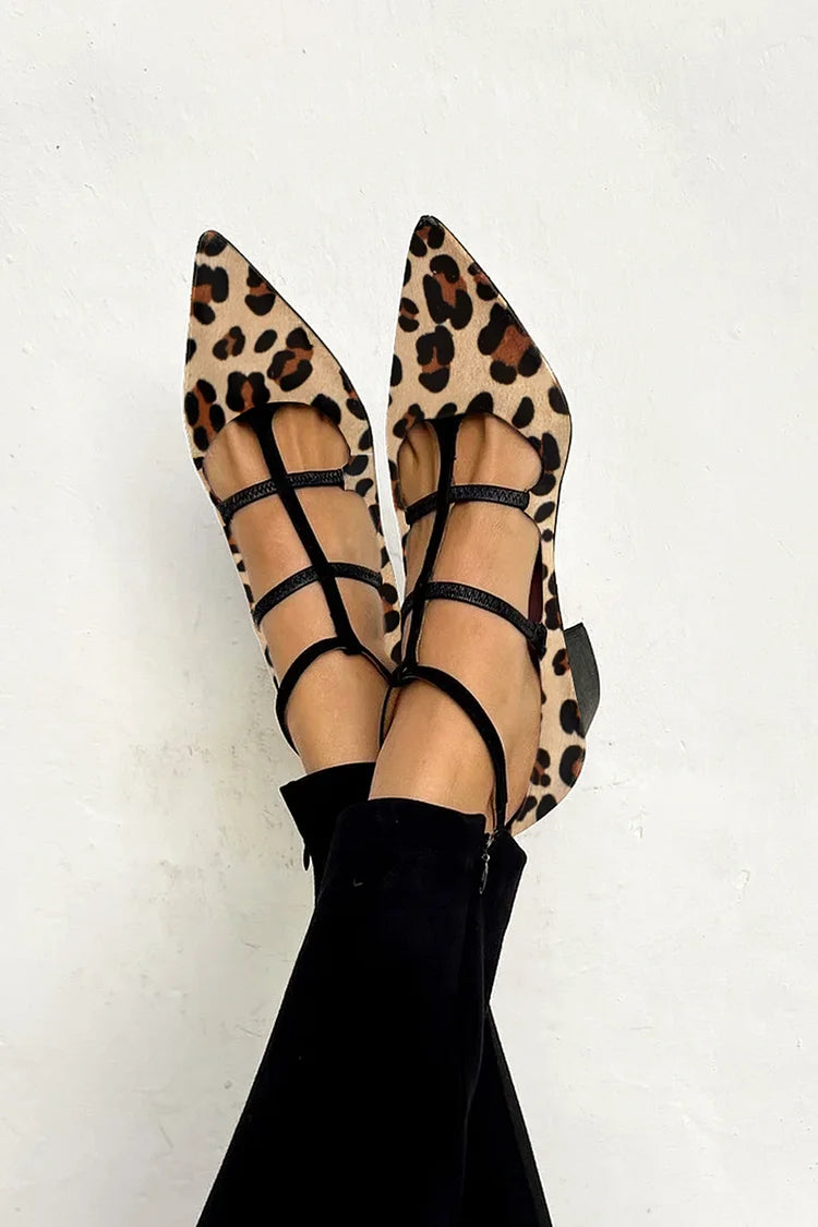 Women's Cushioned Pointed-Toe Leopard Print Ballet Heels