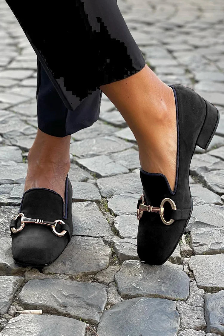 Cushioned Slip-On Black Loafers With Gold Bit