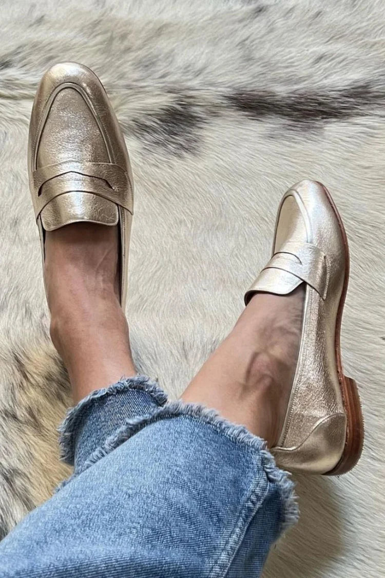 Women's Cushioned Slip-On Shiny Light Gold Loafer