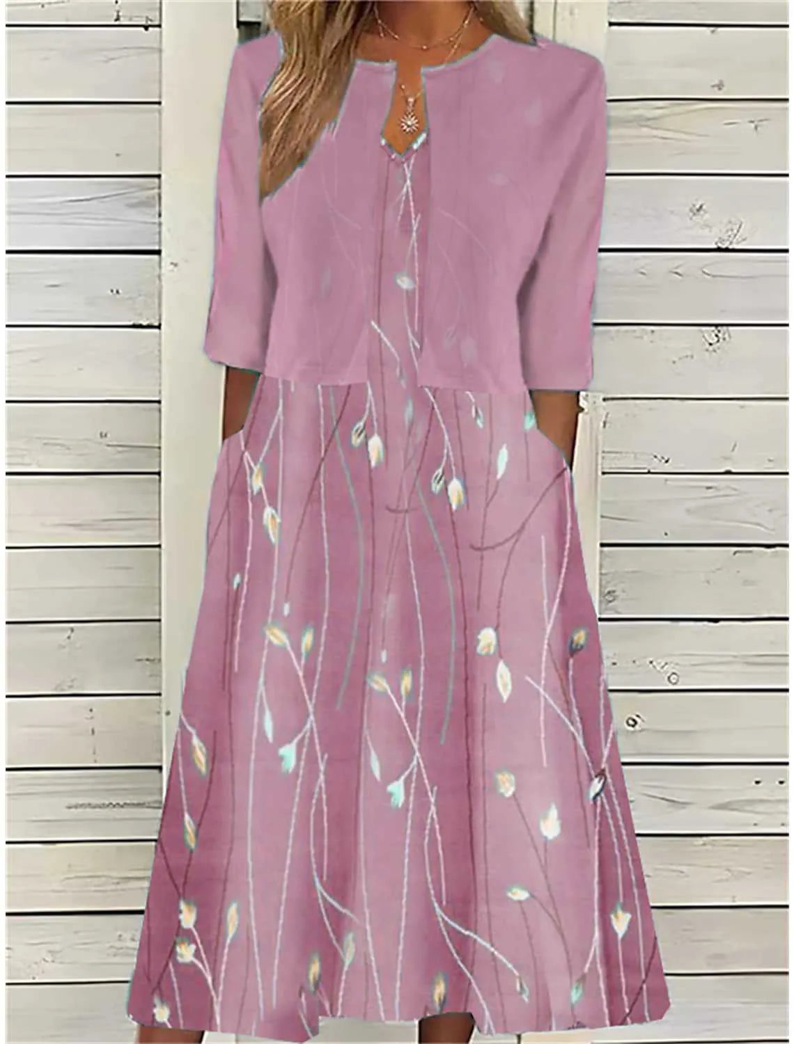 Elise | Women's Floral Two-Piece Midi Dress with Pockets