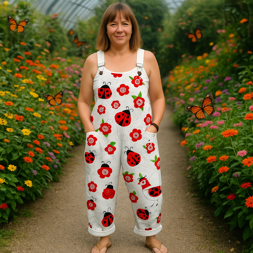 Women's Vintage Floral Jumpsuit, Comfortable Wide Leg Design with Pockets