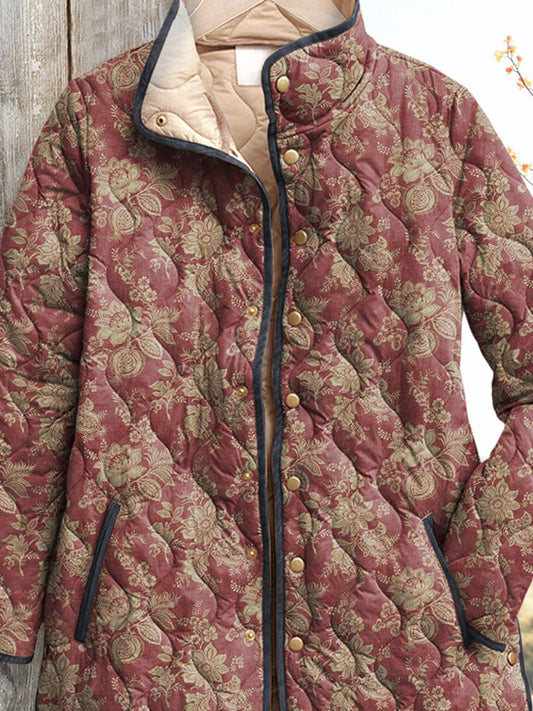 Women's Relaxed Vintage-Style Jacket with Floral Pattern