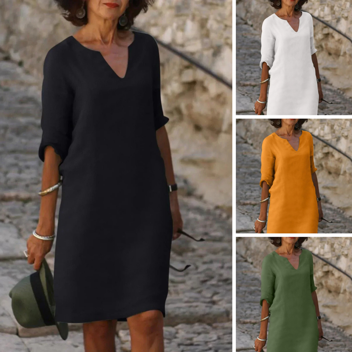 Lola | Women's Relaxed V-Neck Midi Dress with Pockets
