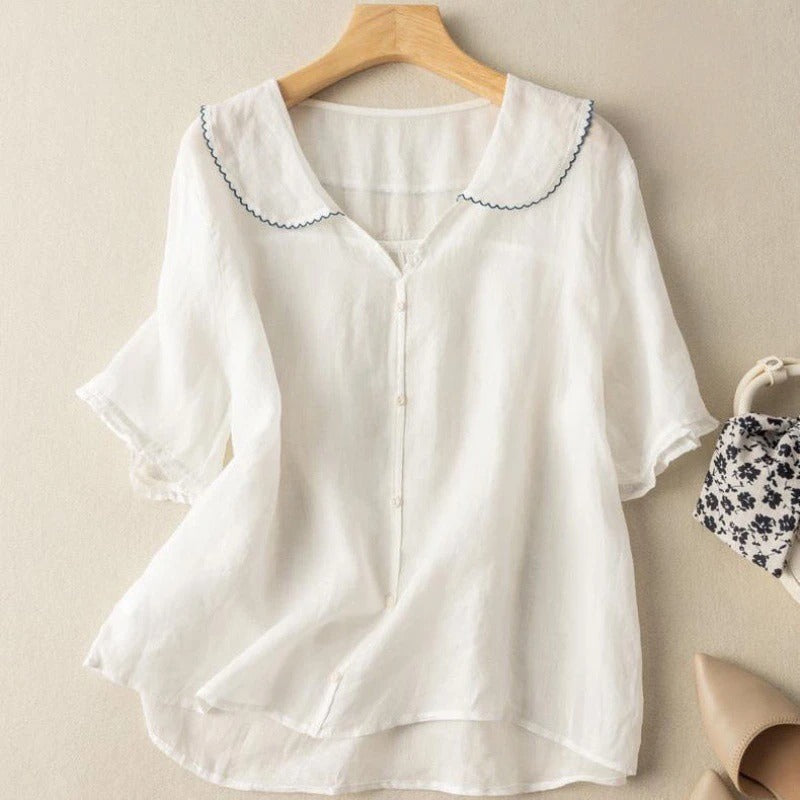 Kristi | Women's Longline Retro-Inspired Blouse with Button Accents