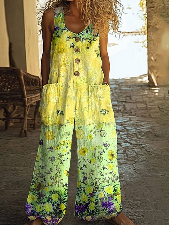Hilary | Women's Relaxed Chic Vintage Loose Floral Jumpsuit with Pockets