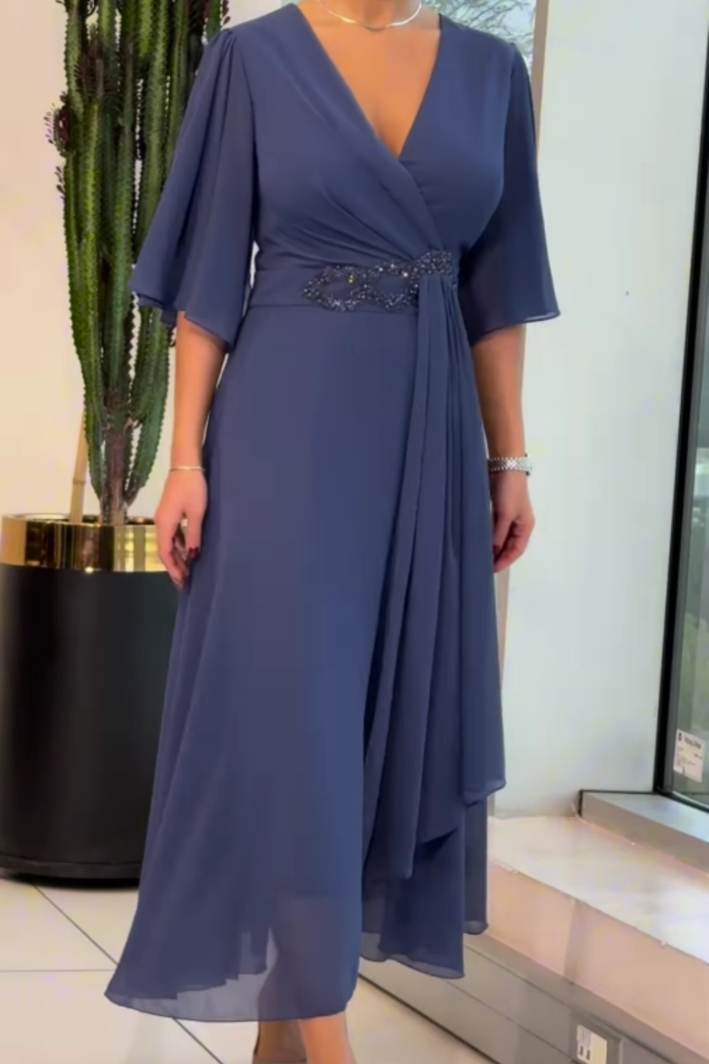 Elma | Women's Elegant Midi Dress with Flowing Silhouette
