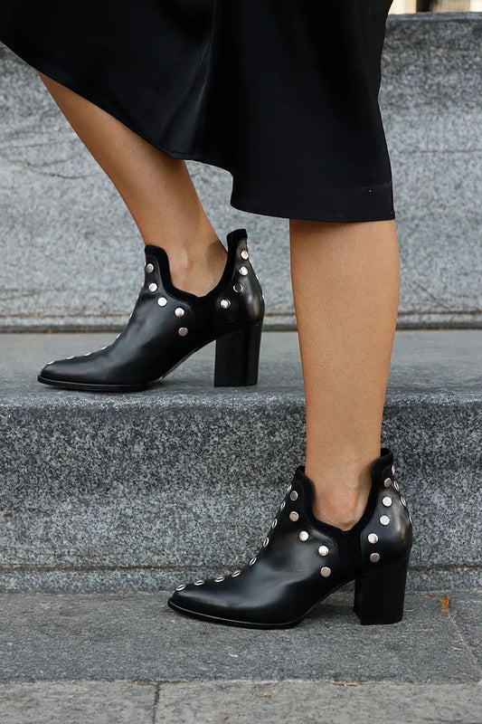 Women's Pointed-Toe Ankle Boot With Studs And Wide Heel