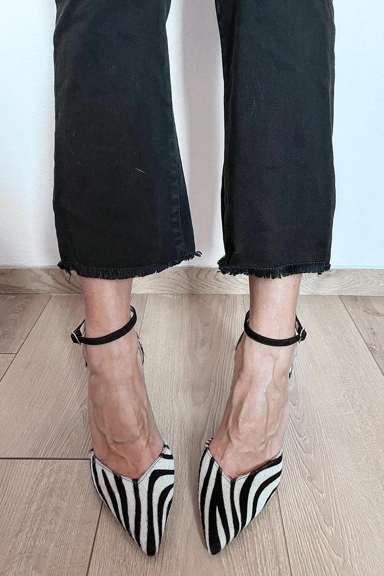 Women's Pointed-Toe Zebra-print Pumps With Ankle Strap