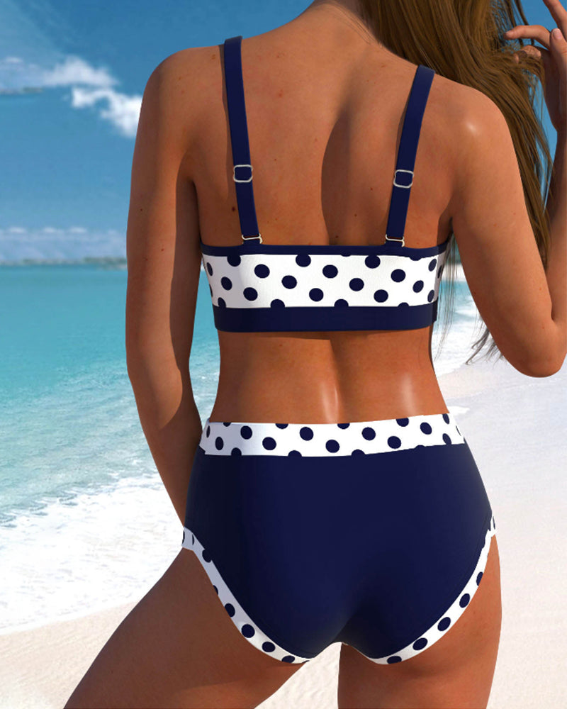 Hannah | Women's High-waisted patchwork bikini with polka dots