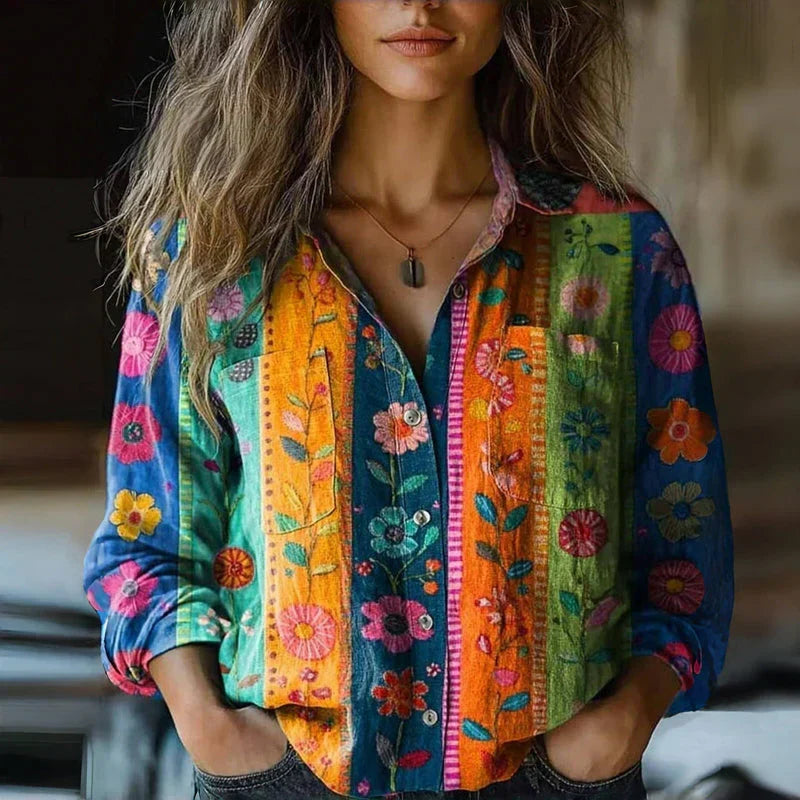 Lily | Women's Printed Vintage Blouse with Pockets