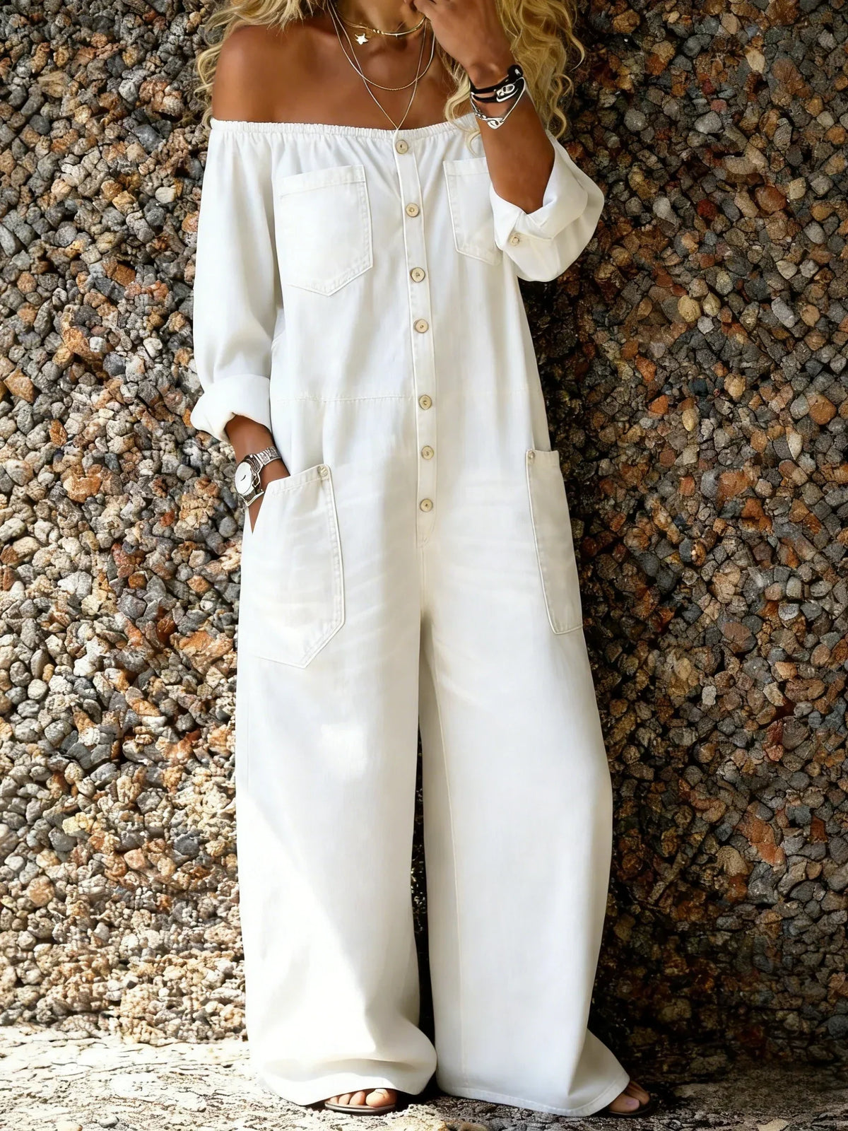 Noa | Women's Jumpsuit with Off-Shoulder Neckline and Pockets