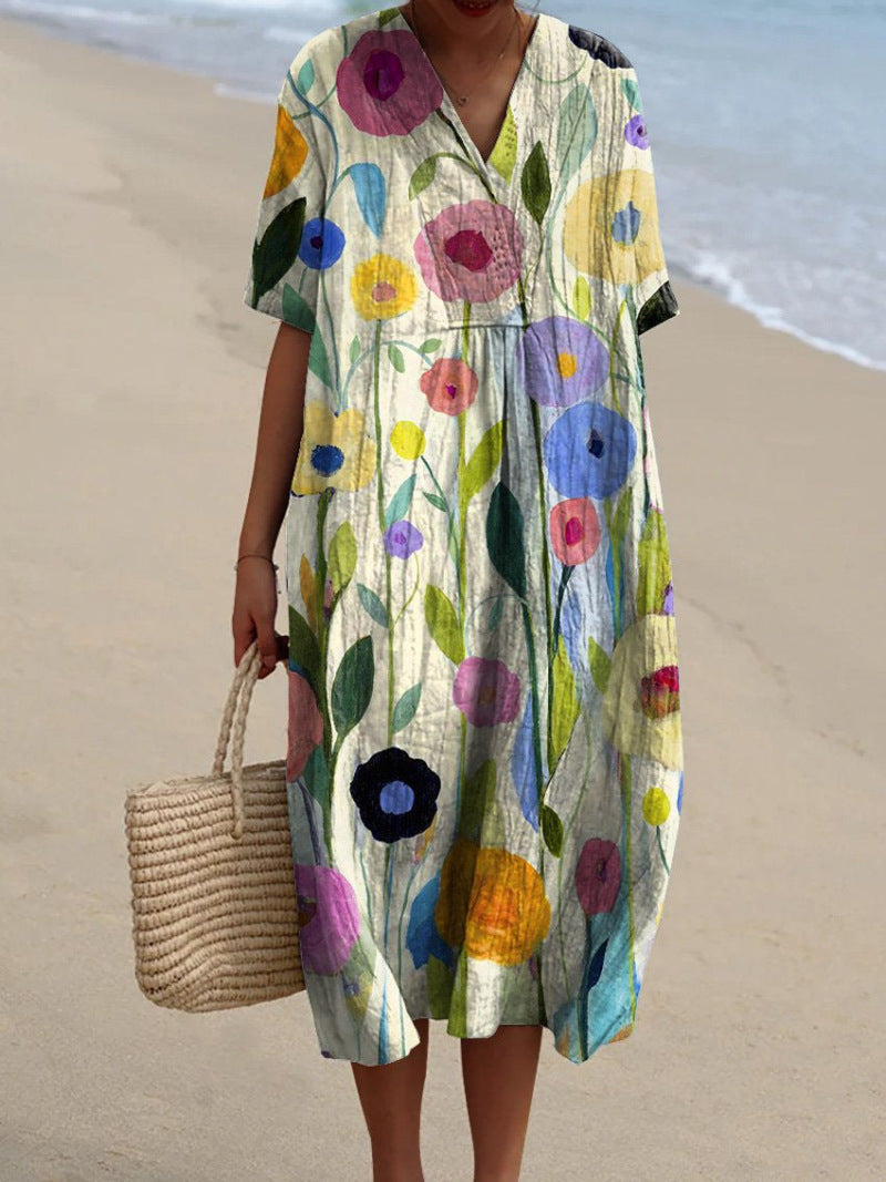 Hannah | Women's Floral Summer Dress with V-Neck
