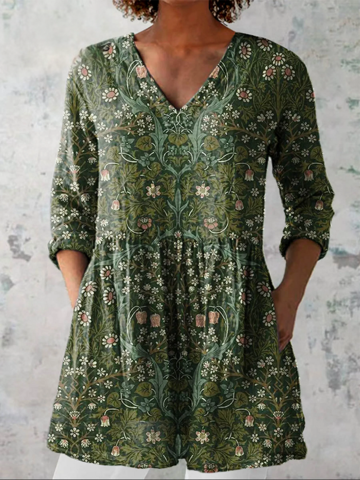 Julie | Women's Longline Long Blouse with V-Neck