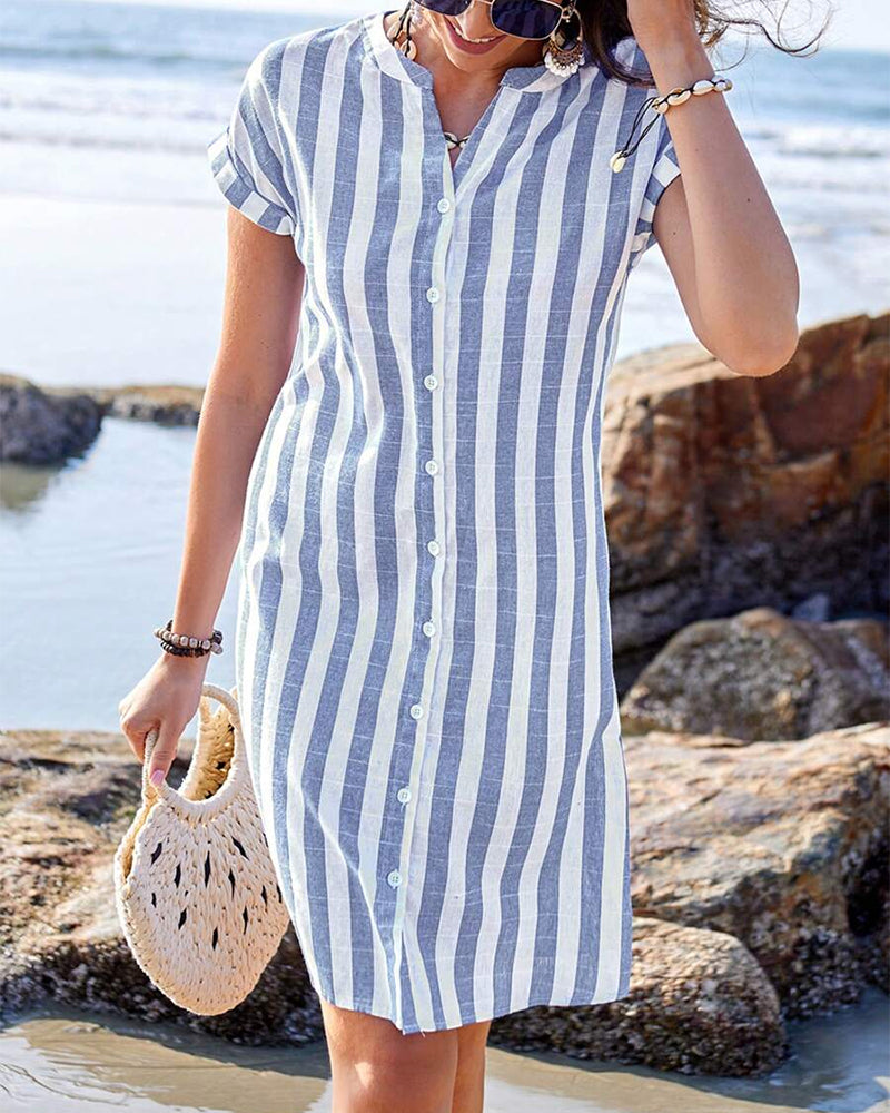 Martine | Women's Elegant Striped Shirt Midi Dress