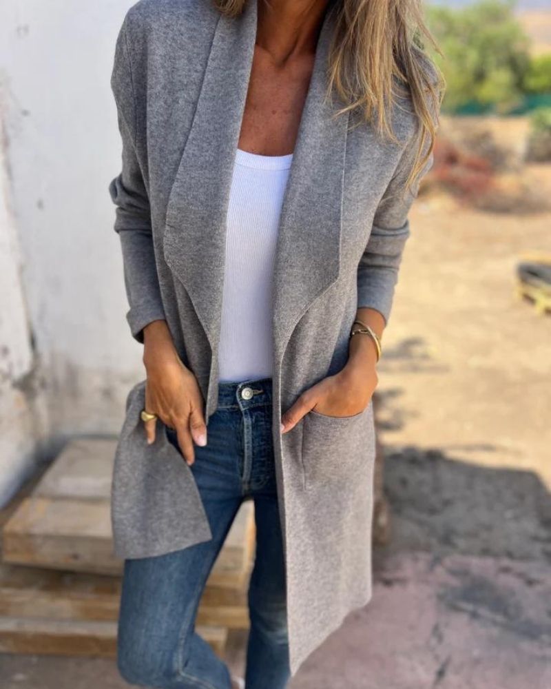 Eigona | Women's Longline Casual Lapel Cardigan Jacket with Pockets