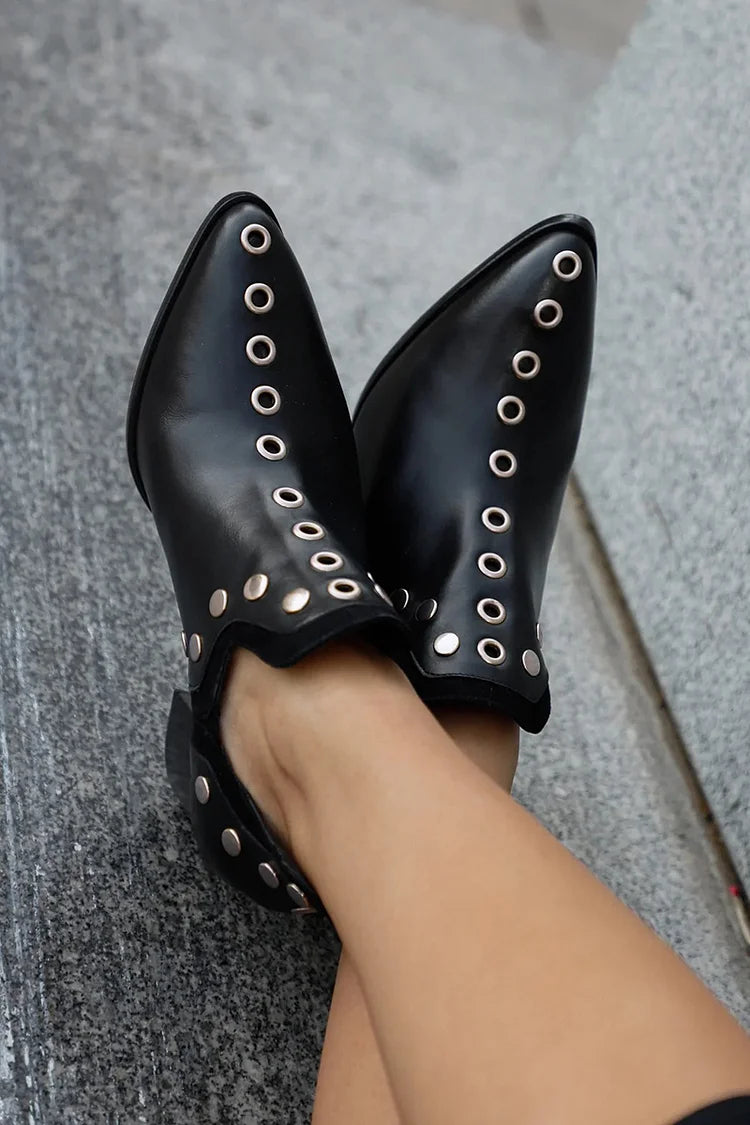 Women's Pointed-Toe Ankle Boot With Studs And Wide Heel