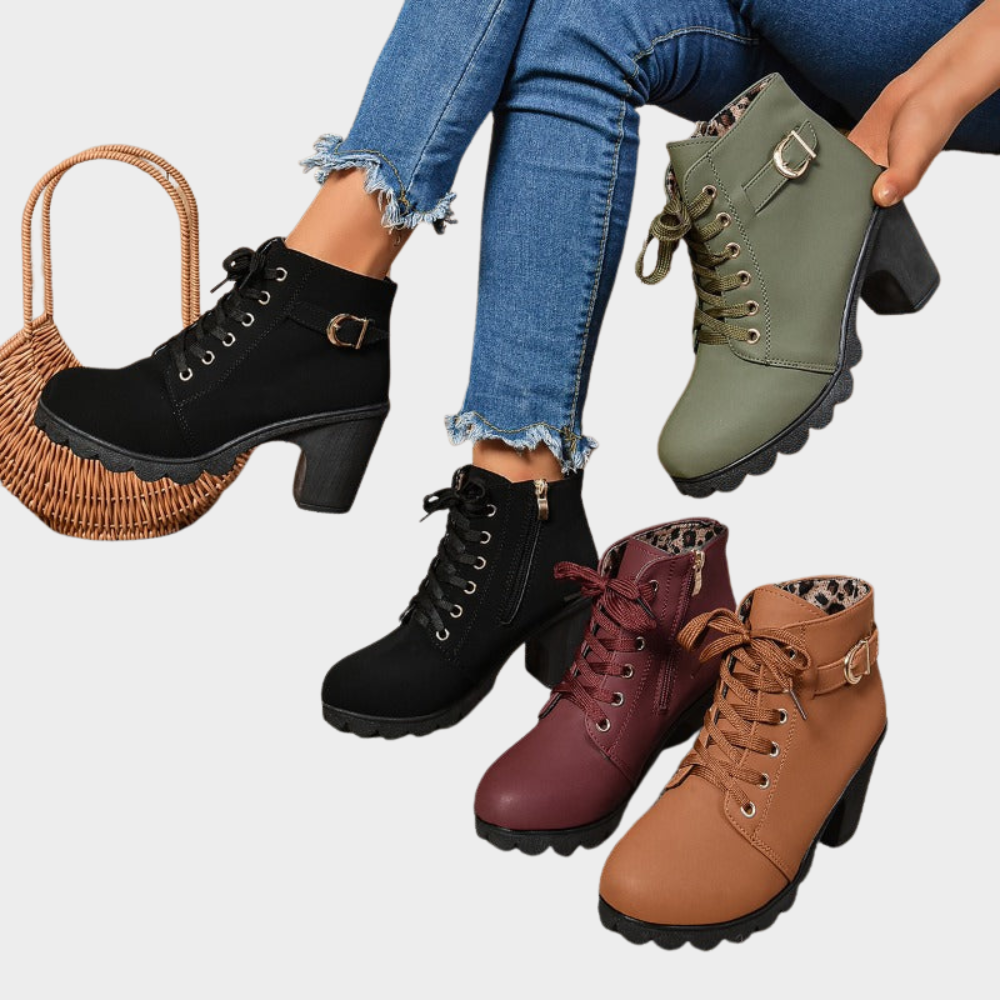 Kenna | Women's Cushioned Lace-Up Block Heel Ankle Boots