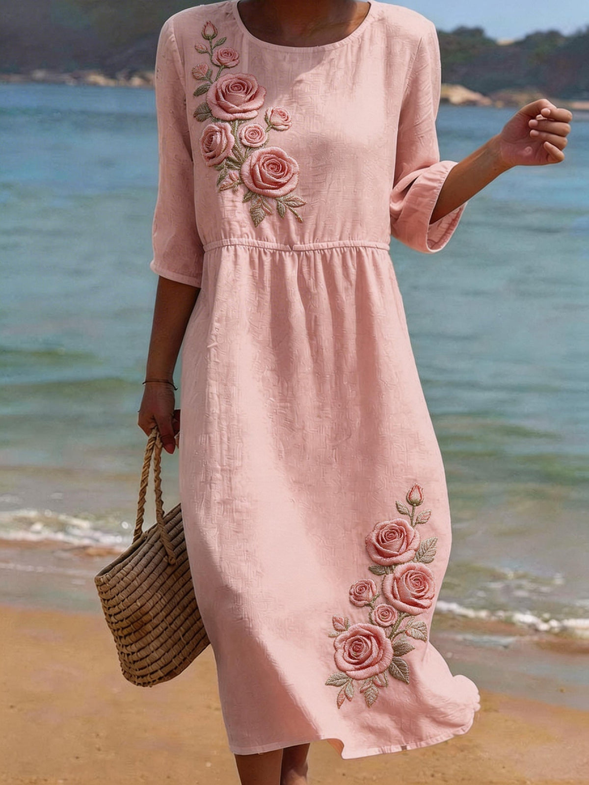 Eleanor | Women's Floral Casual Mid-Sleeve Midi Dress