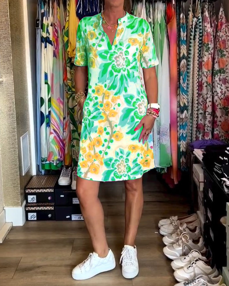 Federica | Women's Relaxed Dress with Short Sleeves and Floral Print
