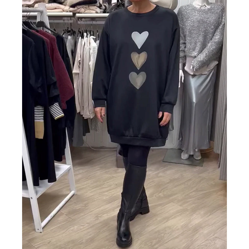Francine | Women's Longline Relaxed Long Sleeve Heart Print Sweatshirt