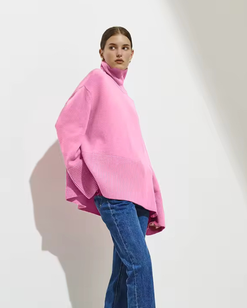 Emma | Women's Longline Roll Neck Jumper with Side Slit