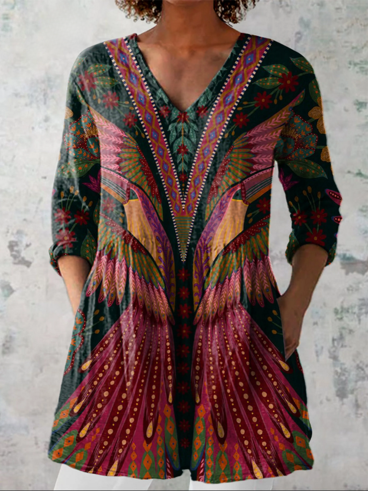 Manon | Women's Longline Long Blouse with V-Neck