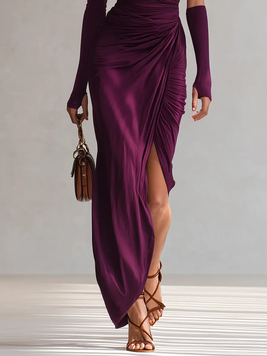 Women's Rhianna Chic Maxi Dress with Sleeves and Side Slit