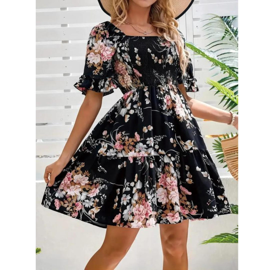 Isolde | Women's Vintage Floral Flounce Sleeve Summer Midi Dress
