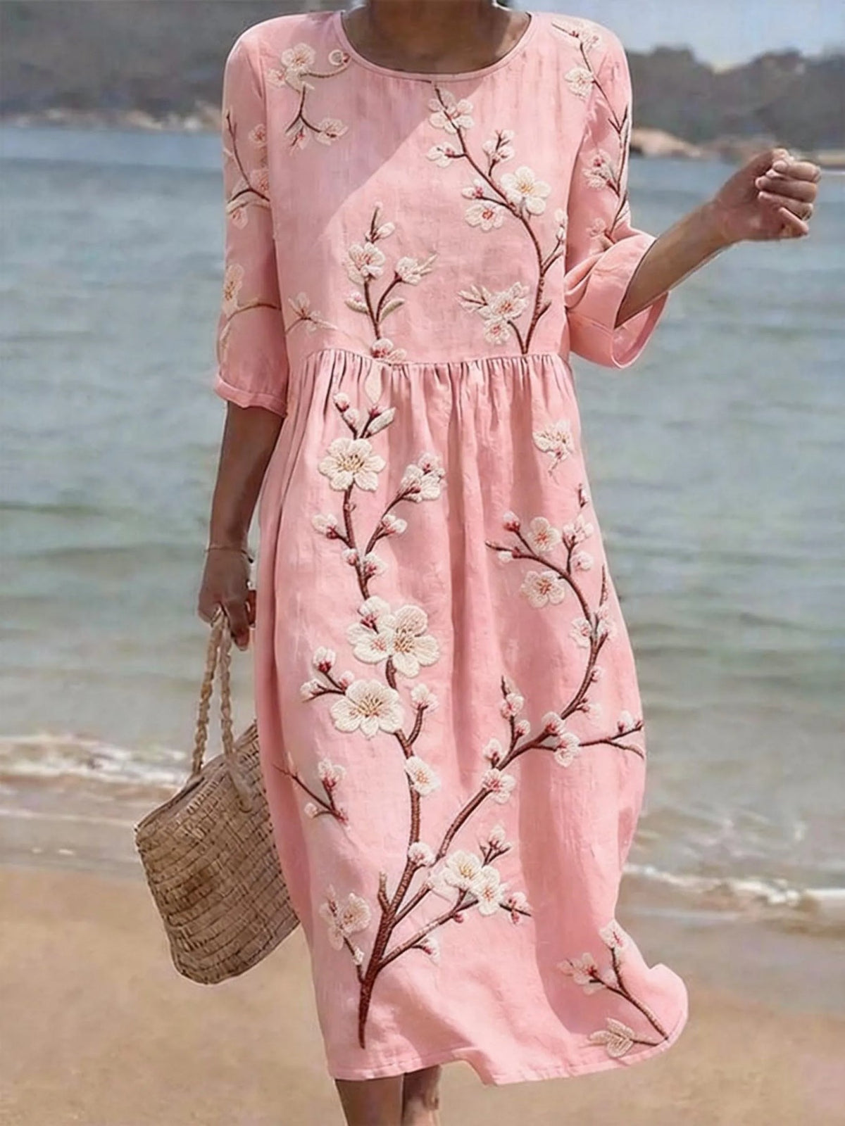 Luna | Women's Floral Casual Elbow-Sleeve Midi Dress