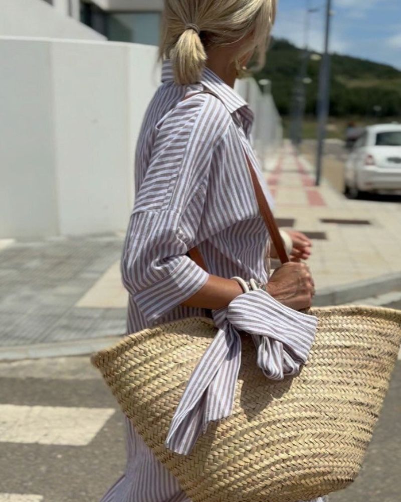 Olen | Women's Classic Striped Shirt Midi Dress