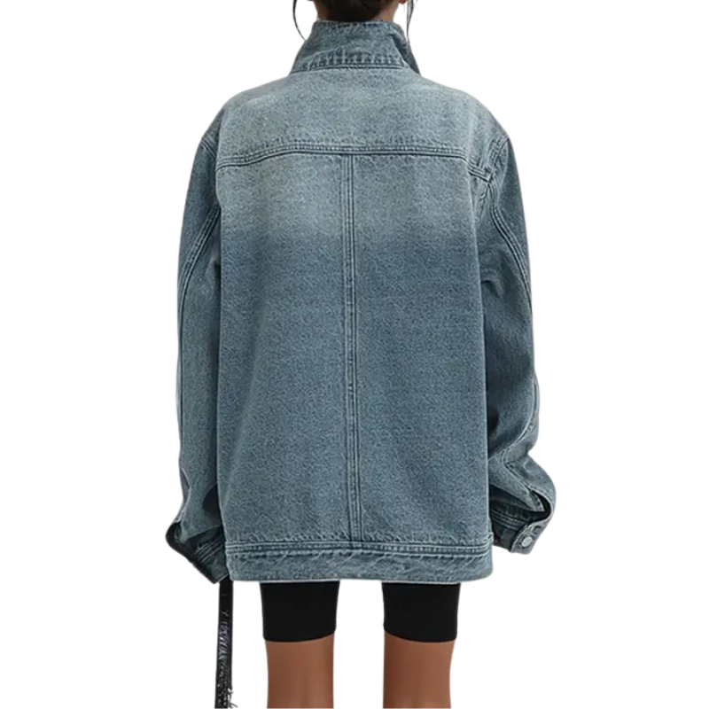 Skye | Women's Relaxed Retro-Inspired High Neck Asymmetric Jacket with Vintage Wash