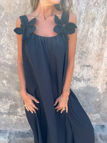 Stacey | Women's Floral Midi Dress with U-shaped Neckline