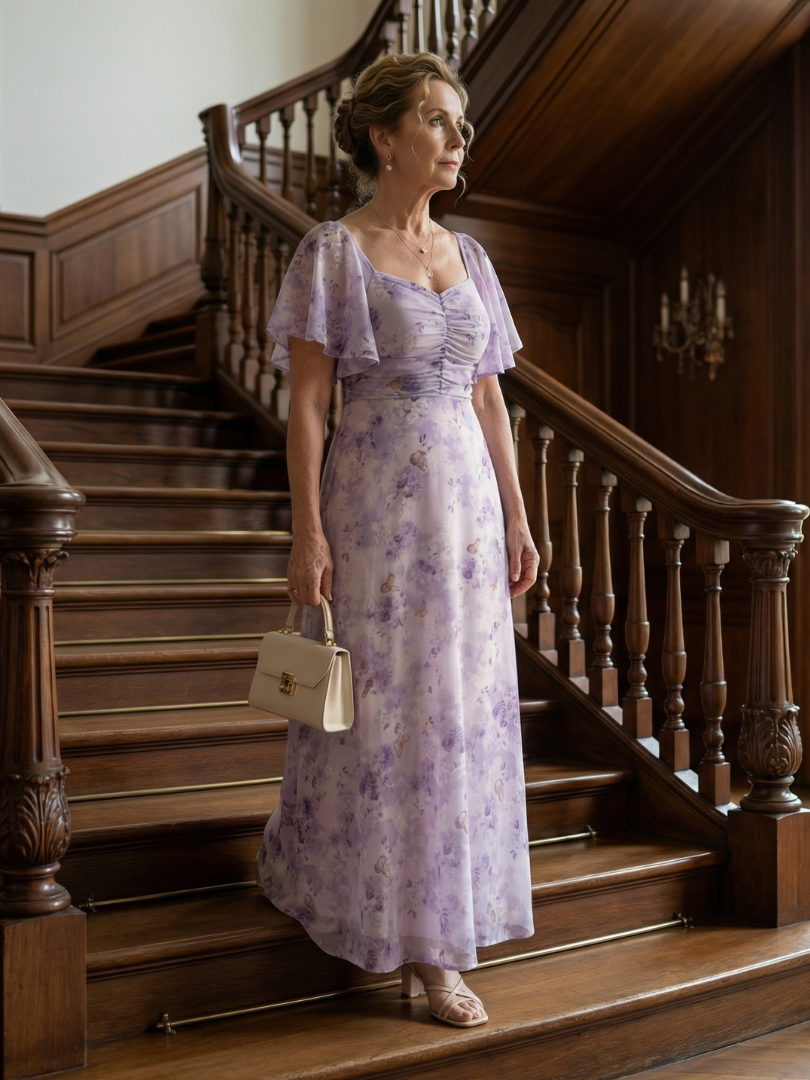 Vaelis | Women's Floral Flutter Sleeve Midi Dress