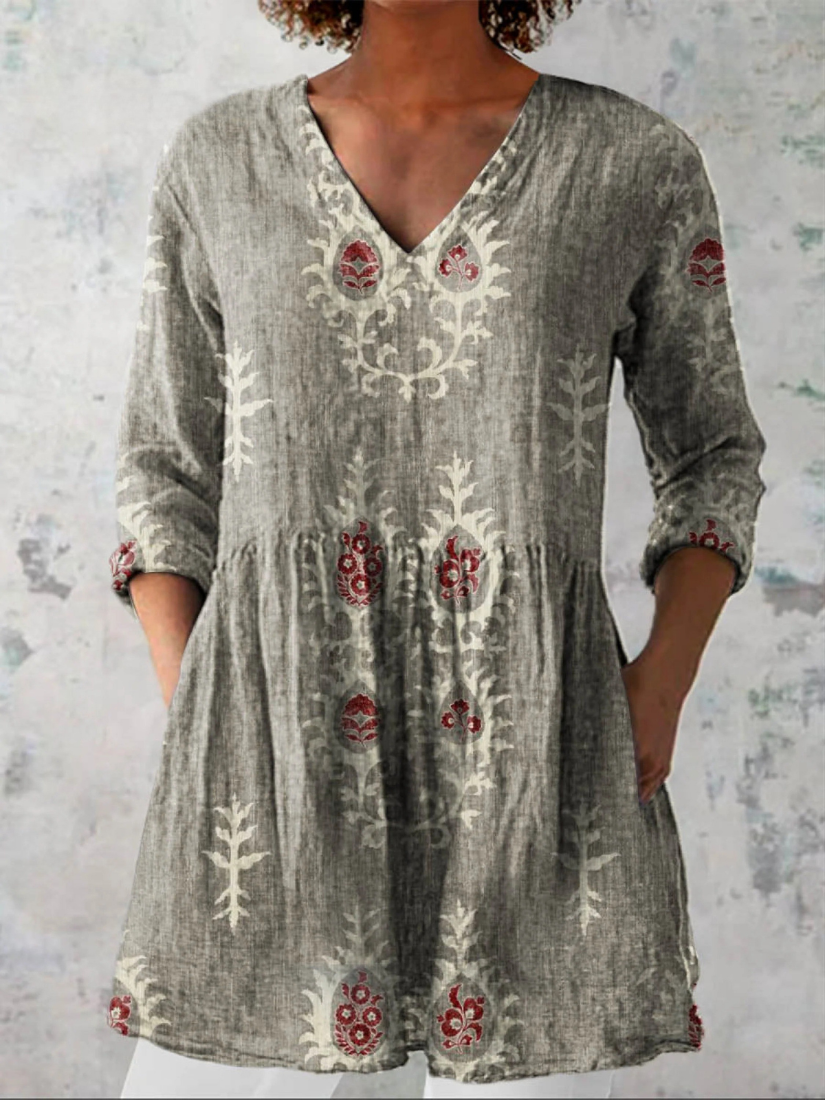 Elise | Women's Longline Relaxed Long Blouse with V-Neck