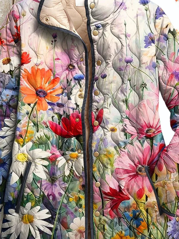 Women's Relaxed Vintage Charming Floral Print Casual Puffer Jacket