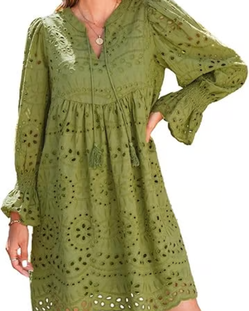 Aimee | Women's Floral Casual Mini Dress with Cut-Out and Smocking