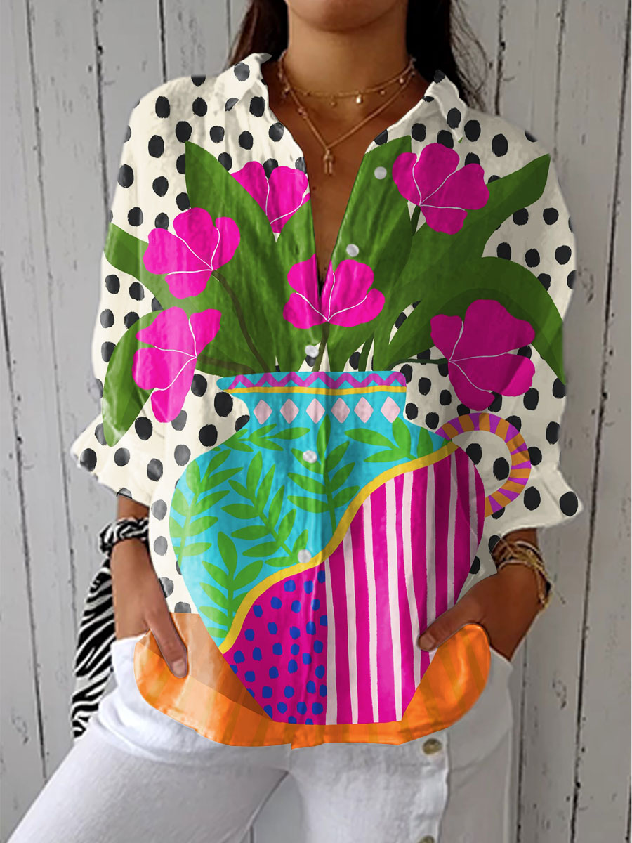 Amara | Women's Blooming Vase Blouse with Round Neck