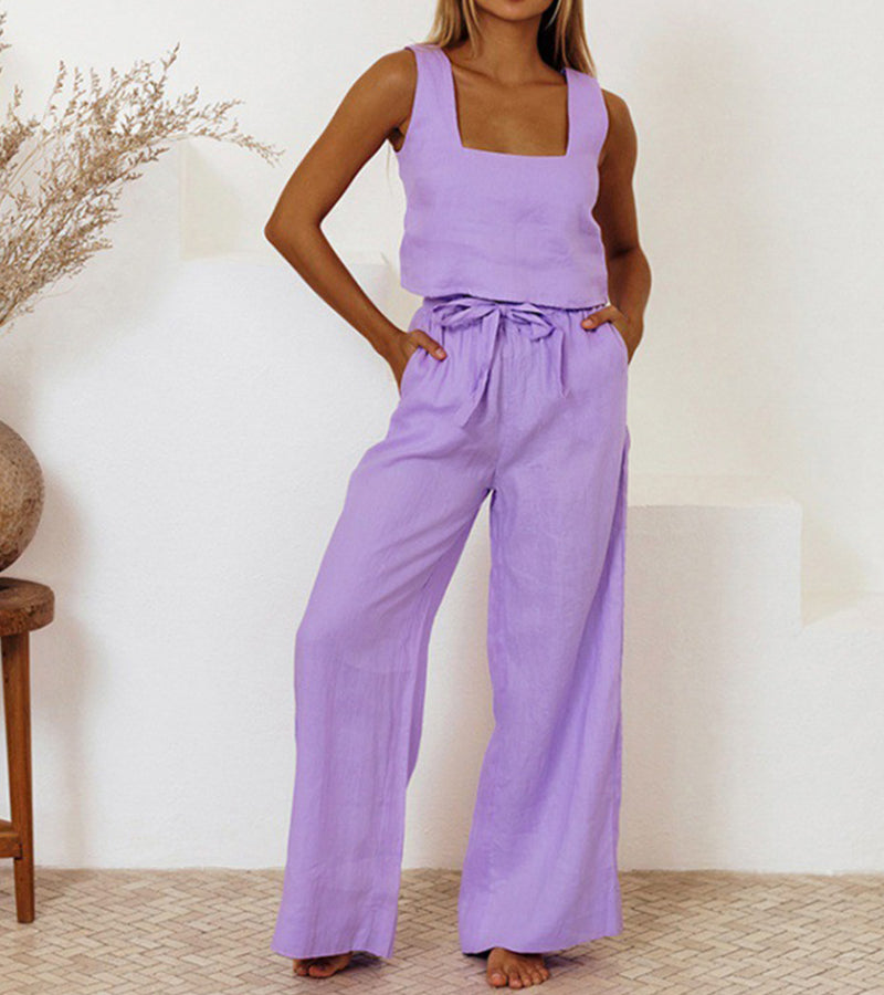 Milena | Women's Minimalist Top and Wide-Leg Trousers Set