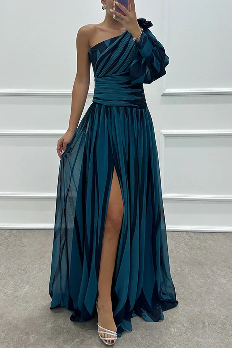 Chloe | Women's Elegant Striped One Shoulder Maxi Dress