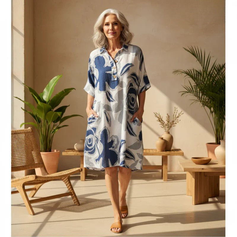 Bianca | Women's Relaxed Floral Shirt Dress with Pockets