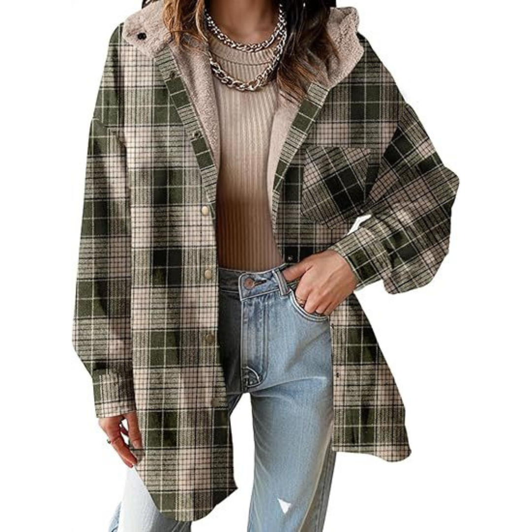 Tallulah | Women's Relaxed Fit Hooded Jacket in Check Pattern