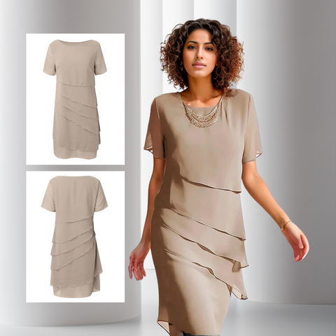 Elara | Women's Layered Midi Dress with Short Sleeve