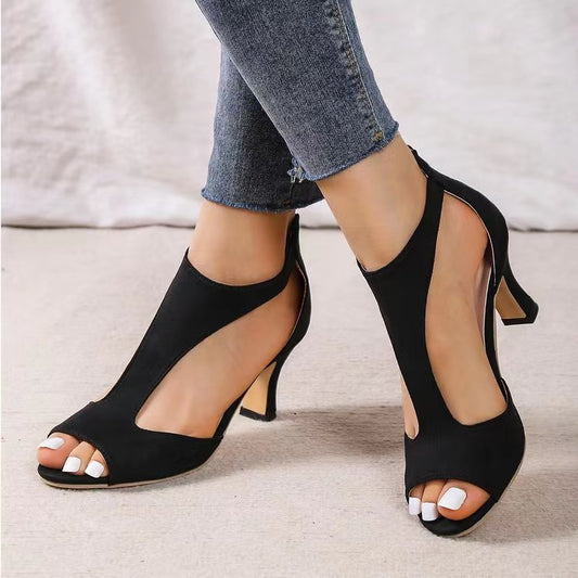 Women's Open-Toe Back Zipper Fish-Shaped Heeled Shoes