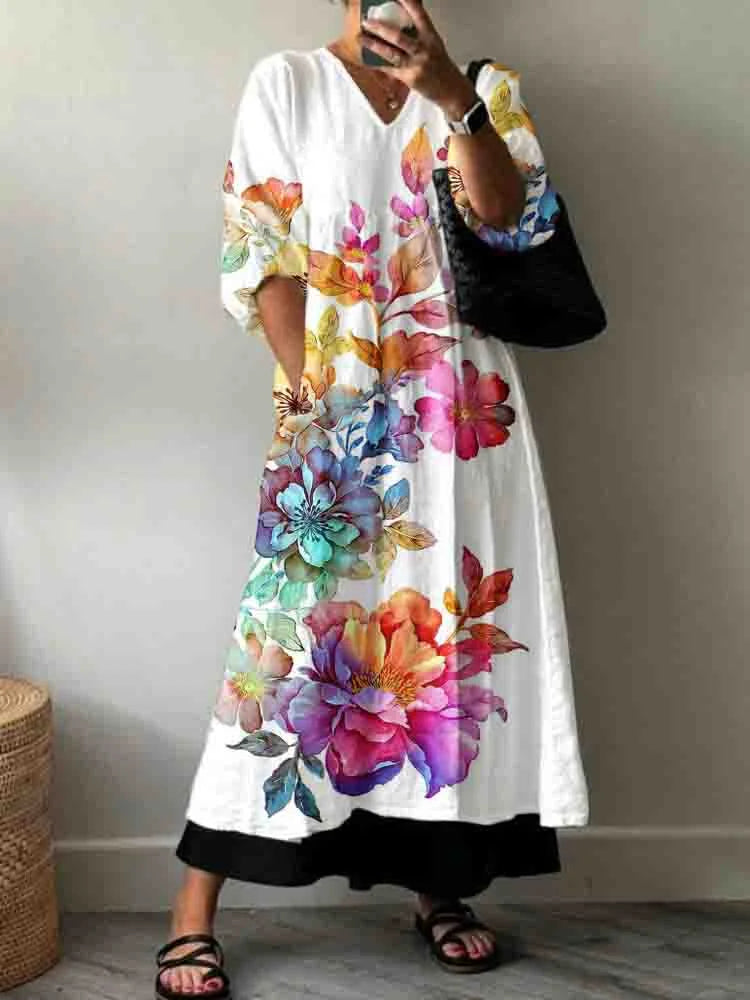 Women's Relaxed Elegant Printed Midi Dress Sofia with Pockets