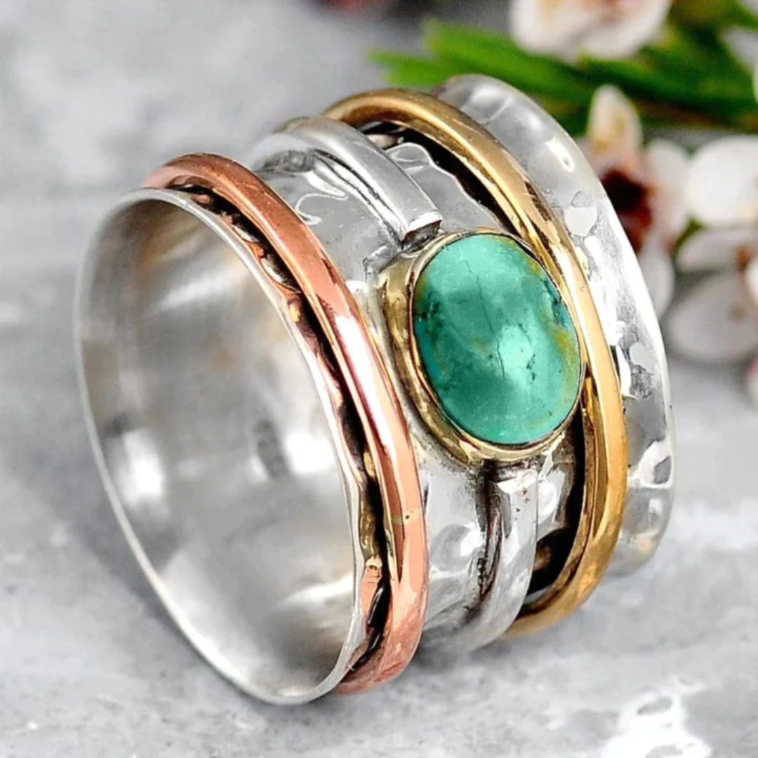 Carlota | Vintage Ring in Gold und Silber mit Türkis