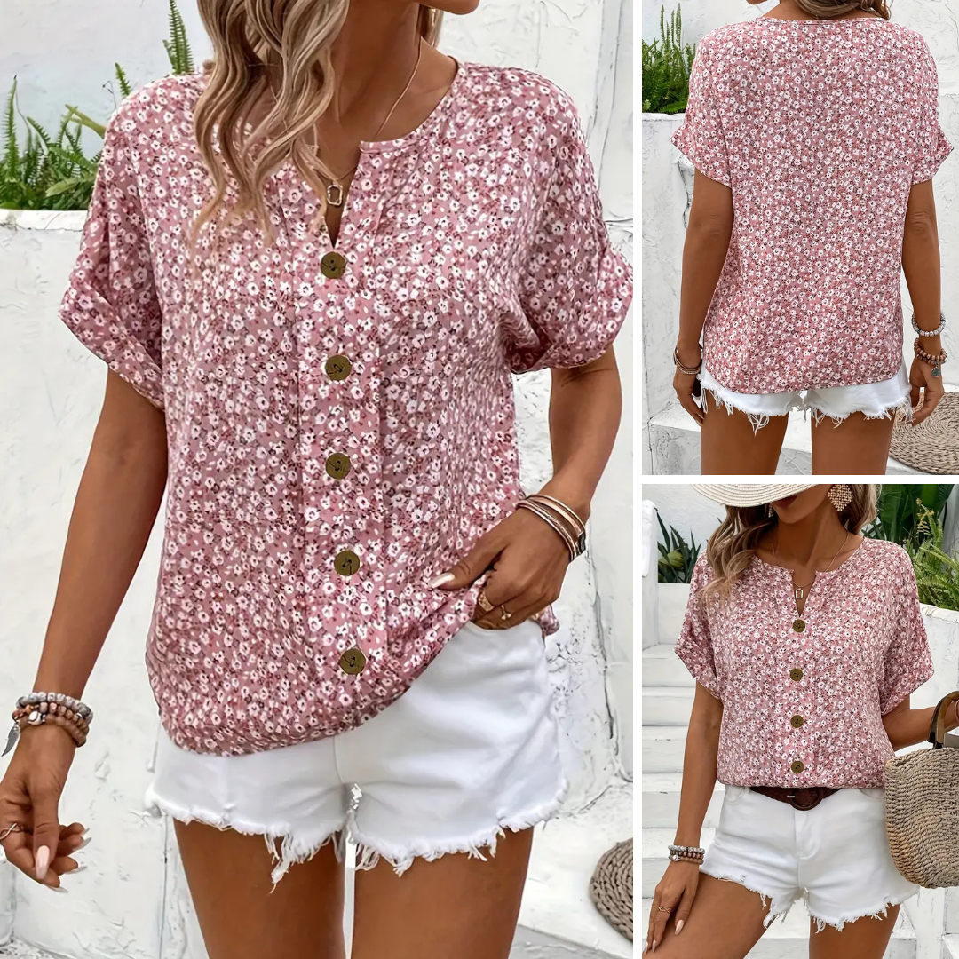 Cindy | Women's Floral Print Notched Colour Blouse