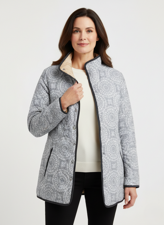 Women's Relaxed Vintage Geometric Print Quilted Jacket