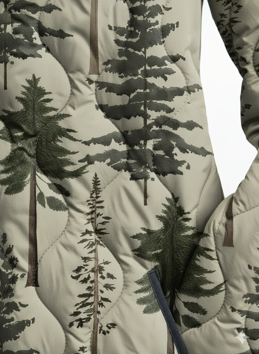 Women's Relaxed Forest Pine Print Quilted Jacket